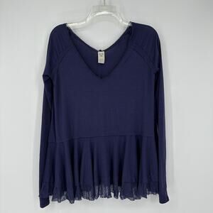 We The Free Sweater Womens XS Purple Peplum Lace Hem Long Sleeve Boho Pullover